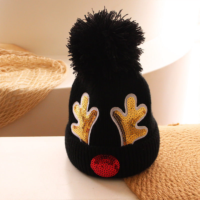 Wholesale Acrylic Cartoon Sequins Cute Christmas Antlers Kids Knitted Hat